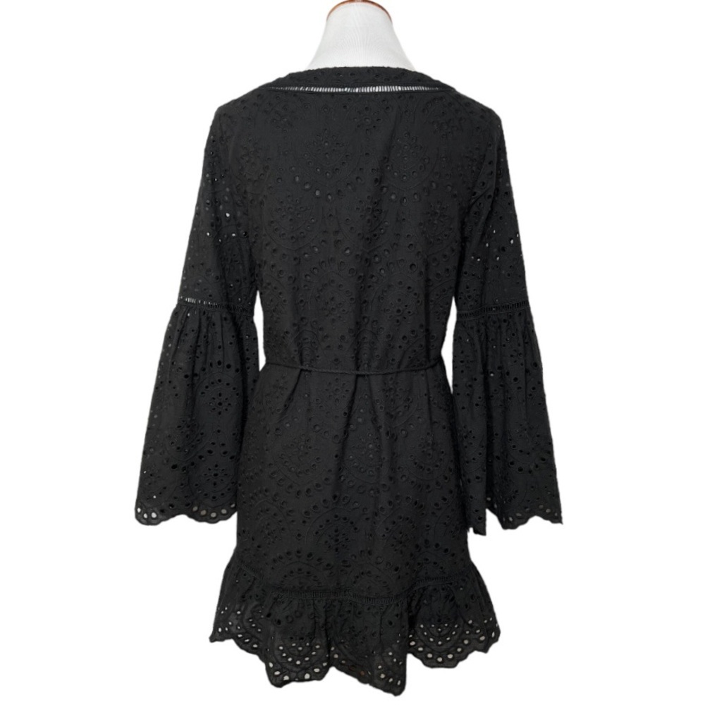 NWT Cupcakes and Cashmere Black Eyelet Lace Ruffle Tie Waist Mini Dress Small - Picture 8 of 14